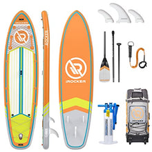 Load image into Gallery viewer, iROCKER All-Around Inflatable Stand Up Paddle Board, Extremely Stable 11' Long x 32" Wide x 6" Thick Premium SUP with Roller Bag, Carbon Paddle, Pump, Leash, Fins &amp; Repair Kit, Orange
