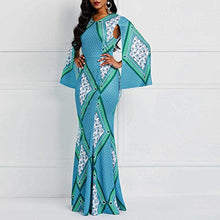 Load image into Gallery viewer, VERWIN Mermaid Long Sleeve Print Patchwork Women's Maxi Dress Floor Length Bodycon Dress XXL Green
