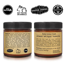 Load image into Gallery viewer, Relief Arnica Cream – Enriched with Lemongrass, Eucalyptus &amp; Rosemary Essential Oils – All Natural Massage Lotion for Sore Muscles &amp; Stiffness. Perfect for Massage Therapy by Brookethorne Naturals

