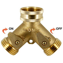 Load image into Gallery viewer, ATDAWN 2 Way Brass Hose Splitter, 3/4" Brass Hose Connectors, Y Connector Garden Hose Adapter
