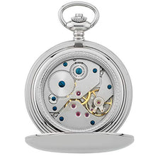 Load image into Gallery viewer, Gotham Men's Silver-Tone Railroad Dial Double Hunter 17 Jewel Mechanical Pocket Watch # GWC18806S
