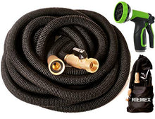 Load image into Gallery viewer, Riemex Expandable Garden Hose Black 75 FT [New 2020] Heavy Duty Water Hose - Triple Latex - Expanding Solid Brass Metal Fittings Connectors, Flexible Strongest 75FT, Black, P101

