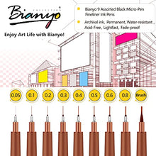 Load image into Gallery viewer, Bianyo Sepia Micro-Pen Fineliner Ink Pens, Water-Resistant Archival Ink Pens for Watercolor Paint, Designing by Art Marker, Comics, Lettering, Journals, Illustration, Graphics, Sketching, Set of 9
