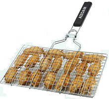 Load image into Gallery viewer, AIZOAM Portable Stainless Steel BBQ Barbecue Grilling Basket for Fish,Vegetables, Shrimp,and Small Flat Sea Food .Great Useful BBQ Tool.-【Bonus Additional Sauce Brush and 50 Natural Bamboo Skewers 】
