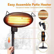 Load image into Gallery viewer, Outdoor Patio Heater - 1500W Adjustable Outdoor Electric Heater with 3 Level Heating Modes, Outdoor Heater with 3s Fast Heating Up, Waterproof &amp; Tip-Over Protection, Garden, Balcony, Garage Use
