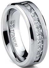 Load image into Gallery viewer, Metal Masters Co. Titanium Men's Wedding Band Engagement Ring with 9 Large Princess Cut Cubic Zirconia Size 9
