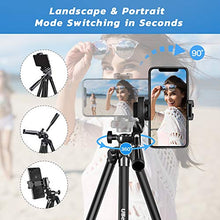 Load image into Gallery viewer, UBeesize Phone Tripod, 51" Adjustable Travel Video Tripod Stand with Cell Phone Mount Holder &amp; Smartphone Bluetooth Remote, Compatible with iPhone/Android (Black)
