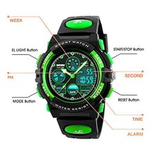 Load image into Gallery viewer, Kid's Digital Watch LED Outdoor Sports 50M Waterproof Watches Boys Children's Analog Quartz Wristwatch with Alarm - Green
