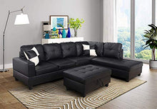 Load image into Gallery viewer, FlashBuy Sofa Sectional Sofa, L-Shape Faux Leather Sectional Sofa Couch Set with Chaise, Ottoman, 2 Toss Pillow Using for Living Room Furniture.（Black）
