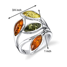 Load image into Gallery viewer, Baltic Amber Leaf Ring Sterling Silver Cherry Olive Honey Cognac Colors Size 7
