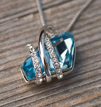 Load image into Gallery viewer, Leafael Wish Stone Pendant Necklace with Aquamarine Blue Birthstone Crystal for March and December, Silvertone, 18" + 2" Chain
