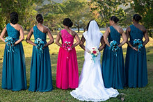 Load image into Gallery viewer, Now and Forever Women's One Shoulder Slit Bridesmaid Dress Long Lace Chiffon Formal Prom Gowns with Pockets (Navy Blue,14)
