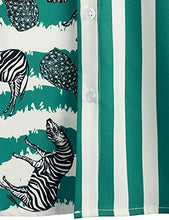 Load image into Gallery viewer, VATPAVE Mens Hawaiian Flamingo Shirts Casual Short Sleeve Button Down Shirt Summer Shirts Small Green Zebra Beach

