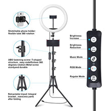Load image into Gallery viewer, 12" Selfie Ring Light with 63" Tripod Stand &amp; 3 Phone Holder, LED Camera Ringlight with 48 RGB Colors Modes &amp; Musical Rhythm Mode and 12 Brightness Dimmable for Makeup/Photography/Videos/Vlog/TikTok
