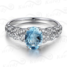 Load image into Gallery viewer, Kardy Jewelry Women's Solid 14K White Gold Oval Aquamarine Gemstone Diamond Wedding Engagement Band Ring Set
