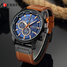Load image into Gallery viewer, Mens Leather Strap Watches Classic Casual Dress Stainless Steel Waterproof Chronograph Date Analog Quartz Watch (Brown Black)
