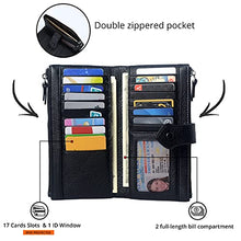 Load image into Gallery viewer, Women RFID Blocking Multi Credit Card Holder Genuine Leather Bifold Slim Wallets with Zipper Pocket(Black)
