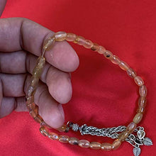 Load image into Gallery viewer, 33 Beads of Yemen Islamic Tasbih Aqeeq Aqiq (Agate) Stones Prayer Bead, Yemeni Muslim Tesbih Taspih, 13 x 7 mm | Yemeni Aqeeq Stone

