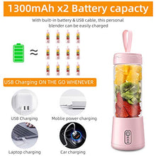 Load image into Gallery viewer, USB Rechargeable Portable Blender, 2020 Updated Personal Size Blender, Mini Blender for Smoothie Fruit Juice Milk Shakes,410ml, with Six Blades,for Sports,travel,gym,home and Office (pink).
