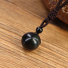Load image into Gallery viewer, COAI Unisex Genuine Round Black Obsidian Bead Reiki Healing Pendant Adjustable Cord 18mm

