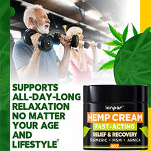 Load image into Gallery viewer, Natural Hemp Cream for Discomfort in Joints, Hips, Back, Neck, Knees, Elbows - Maximum Strength with American Quality - Hemp Oil Extract Gel Infused with Msm, Emu Oil, Arnica - Good for Skin Health
