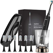 Load image into Gallery viewer, AquaSonic Black Series PRO Ultra Whitening 40,000 VPM Rechargeable Electric Toothbrush w/Revolutionary Wireless Charging Glass, 6 Adaptive Proflex Brush Heads &amp; Travel Case - 4 Modes w Smart Timer
