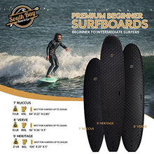 Load image into Gallery viewer, South Bay Board Co. - 7' / 8' / 9' Premium Foam Surfboards - Wax-Free Soft-Top Surfboards - Best Beginner Surfboards for Kids &amp; Adults – Fins &amp; Leash Included - Patented Heat Damage Prevention System
