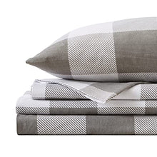 Load image into Gallery viewer, Great Bay Home - 100% Turkish Cotton Full Flannel Sheet Set. Heavyweight, Warm, Winter Double Brushed Bed Sheets. Pre-Shrunk &amp; Anti-Pill - Buffalo Check - Soft Taupe / Pale Grey
