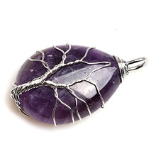 Load image into Gallery viewer, HongJinTian Natural Amethyst Wire Wrapped Tree of Life Gemstone Teardrop Pendant Necklace Healing Crystal Chakra Jewelry for Gifts
