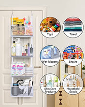 Load image into Gallery viewer, ULG Over Door Organizer with 4 Large Ultra Sturdy &amp; Large Pockets Organizer, 22 lbs Capacity Hanging Storage Organizer with Clear Window for Bedroom Nursery, Baby Kids Toys, Shoes, Diapers, White
