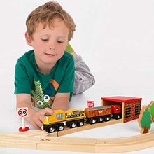 Load image into Gallery viewer, SainSmart Jr. Wooden Train Set Toy with Rail High Level Part, 50 PCS Flyover Overpass Wooden Train Playset with 5 Magnetic Train Cars for Toddlers
