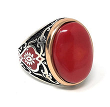 Load image into Gallery viewer, KAR 925K Sterling Silver Red Coral Men's Ring Red Enamelled K62C Special Edition (10)
