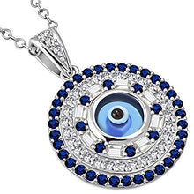 Load image into Gallery viewer, 925 Sterling Silver White Blue CZ Evil Eye Protection Pendant Necklace
