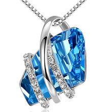 Load image into Gallery viewer, Leafael Wish Stone Pendant Necklace with Aquamarine Blue Birthstone Crystal for March and December, Silvertone, 18" + 2" Chain
