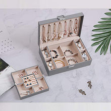 Load image into Gallery viewer, BEWISHOME Jewelry Box Organizer with 4 Watch Case Removable Tray Jewelry Display Storage Case - 7 Necklace Hook - Velvet Lining - Earring Ring Bracelet Case for Women Girls - PU Leather Grey SSH07H
