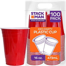 Load image into Gallery viewer, Stack Man Red [16 oz-100 Pack] Party, Cold Drink Plastic Disposable Cups, 100 Count (Pack of 1)
