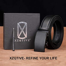 Load image into Gallery viewer, Men's Ratchet Leather Belt for Dress, Sliding Automatic Buckle Belt Fit Waist up to 44 Inch (F Black, Fit pant 28-44inch)
