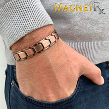Load image into Gallery viewer, MagnetRX® Pure Copper Magnetic Therapy Bracelet - Arthritis Pain Relief &amp; Carpal Tunnel Magnetic Copper Bracelets for Men - Adjustable Length with Sizing Tool (Leo Style)
