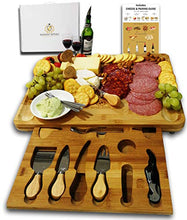 Load image into Gallery viewer, Unique Housewarming Gifts, Men, Women Birthday, Thanksgiving Gift | Extra Large Cheese Plate Board with Hidden Magnetic Drawer holding Cheese Knives, Serving Forks, Markers and Wine Accessories
