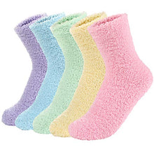 Load image into Gallery viewer, Zando Women's Winter Fuzzy Warm Crew Sock Microfiber Cozy Sleeping Plush Socks Thick Fluffy Slipper Sock Casual Super Soft Home Sock 5 Pairs Rainbow Solid One Size
