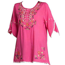 Load image into Gallery viewer, Ashir Aley Bell Sleeve Womens Girls Embroidered Cotton Peasant Tops Mexican Bohemian Shirts Blouses (S,Fuschia)
