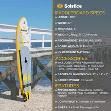 Load image into Gallery viewer, Solstice Watersports Bali 2.0 Inflatable Stand-Up Paddle Board Kit (10'6 x 32'' x 5''), Bali 2.0 kit (Yellow)
