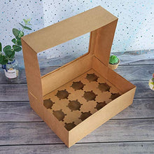 Load image into Gallery viewer, [20-Packs] Brown Cupcake Boxes 12 Holders,ONE MORE Cake Carrier Food Grade Kraft Pop-up Bakery Boxes 13.8 x 9.5 x 4inch with Inserts and PVC Windows Fits 12 Cavity Cupcake or Muffins Pack of 20
