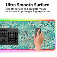 Load image into Gallery viewer, RGB LED Gaming Mouse Pad, Turquoise,Persian Shamse Motif Sun, Large Mouse Pad, Non-Slip Rubber Base, Waterproof Computer Keyboard Mouse Mat for Gamer/Esports Pros/Office, 31.5 x 11.8in
