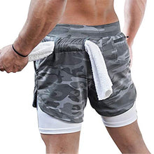 Load image into Gallery viewer, Surenow Mens Running Shorts，Workout Running Shorts for Men，2-in-1 Stealth Shorts， 7-Inch Gym Yoga Outdoor Sports Shorts Camouflage Grey
