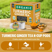 Load image into Gallery viewer, Organic Turmeric Ginger Tea K-Cup Pods, 24 Pods by FGO - Keurig Compatible - Naturally Caffeine-Free Herbal Tea, Premium Green Tea is USDA Organic, Non-GMO, &amp; Recyclable
