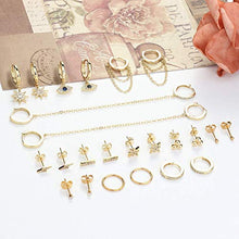 Load image into Gallery viewer, IRONBOX 12Pairs Dangle Hoop Earrings Evil Eye Earrings Starburst Earrings Gold Chain Earrings Mini Hoop Ball Bar Studs Set for Women
