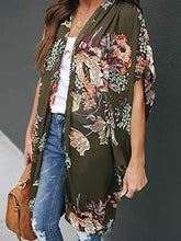 Load image into Gallery viewer, Womens Floral Long Cardigans Kimono Lightweight Sheer Beach Cover Up Swimsuit Draped Loose Duster Cape Yellow

