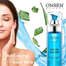 Load image into Gallery viewer, Onsen Japanese Aloe Vera Face Wash - Premium Nightly Facial Cleanser for Makeup Removal, Heals Dry &amp; Sensitive Skin, Hyaluronic Acid, Curry Leaf Oil, Vitamin C &amp; E, Gel Cleanser - 5.6 fl oz/165 ml
