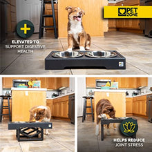 Load image into Gallery viewer, Pet Zone Designer Diner Adjustable Elevated Dog Bowls - Adjusts to 3 Heights, 2.75”, 8", &amp; 12'' (Raised Dog Dish with Double Stainless Steel Bowls) Black
